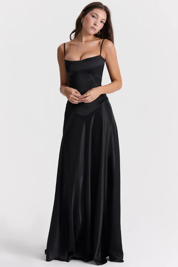 Elegant Satin Maxi Dress White Long Dress with Lace-Up Back for Timeless Sophistication