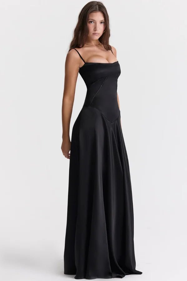 Elegant Satin Maxi Dress White Long Dress with Lace-Up Back for Timeless Sophistication