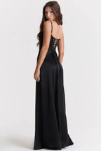 Elegant Satin Maxi Dress White Long Dress with Lace-Up Back for Timeless Sophistication