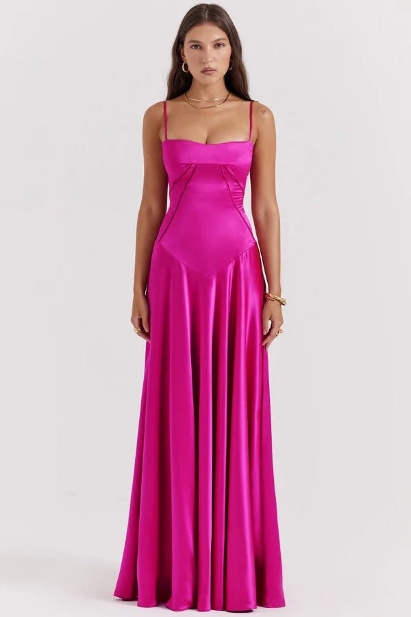 Elegant Satin Maxi Dress White Long Dress with Lace-Up Back for Timeless Sophistication