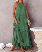 Navy Blue Tiered Ruffle Maxi Dress Women's Sleeveless Halter Neck Boho Flowy Dress