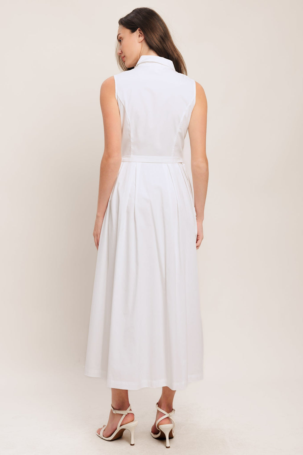 Elegant White Midi Dress with Jewel Button Closure
