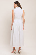 Elegant White Midi Dress with Jewel Button Closure