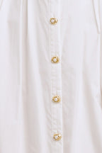 Elegant White Midi Dress with Jewel Button Closure