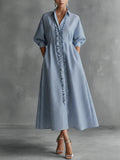 Women’s Elin Stripe Maxi Dress Button Front Flowy Relaxed Fit Lightweight Breathable Long Dress Classic Striped Elegant Casual Summer Outfit