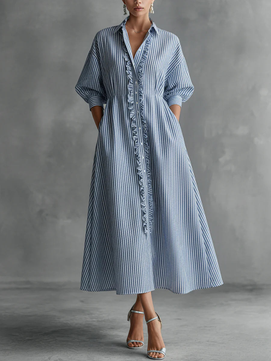 Women’s Elin Stripe Maxi Dress Button Front Flowy Relaxed Fit Lightweight Breathable Long Dress Classic Striped Elegant Casual Summer Outfit