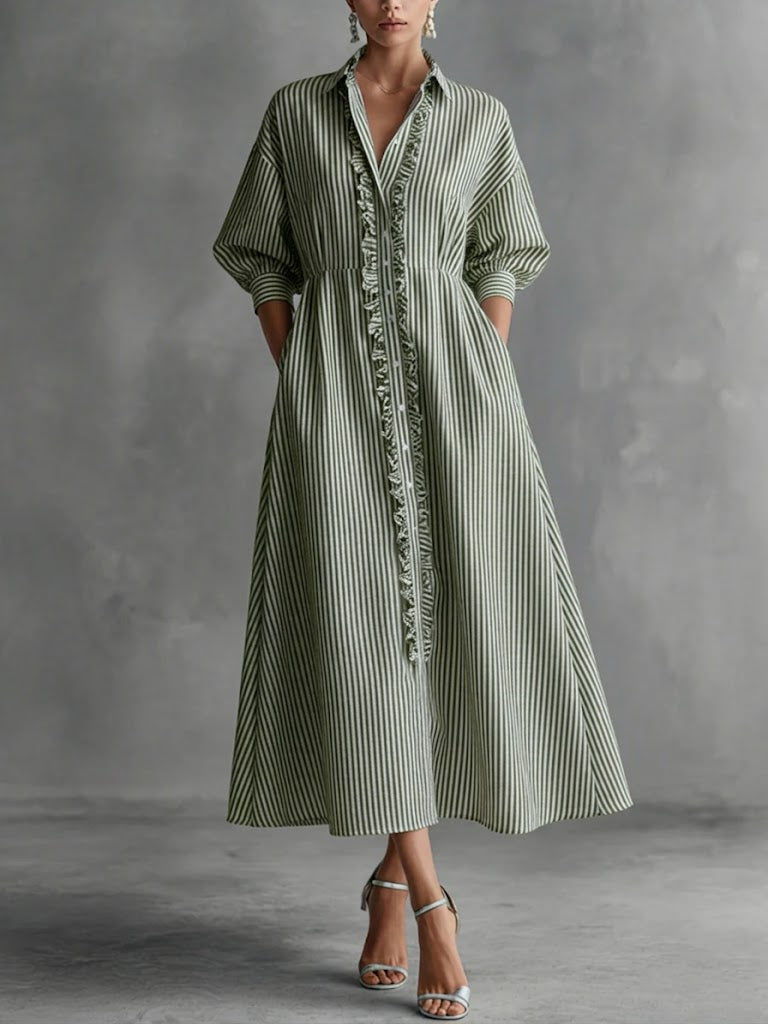 Women’s Elin Stripe Maxi Dress Button Front Flowy Relaxed Fit Lightweight Breathable Long Dress Classic Striped Elegant Casual Summer Outfit
