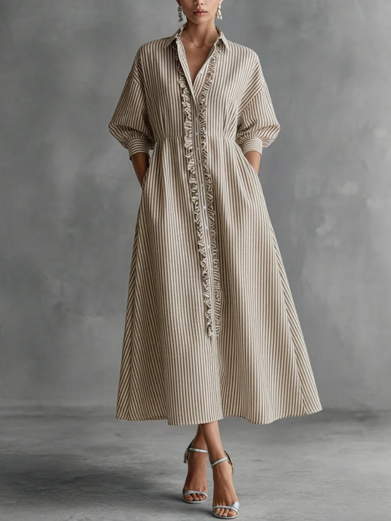 Women’s Elin Stripe Maxi Dress Button Front Flowy Relaxed Fit Lightweight Breathable Long Dress Classic Striped Elegant Casual Summer Outfit
