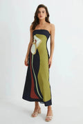 Kouvr Elizabeth Strapless Maxi Dress – Abstract Calla Lily Satin-Crepe Gown