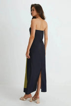 Kouvr Elizabeth Strapless Maxi Dress – Abstract Calla Lily Satin-Crepe Gown