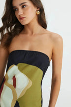 Kouvr Elizabeth Strapless Maxi Dress – Abstract Calla Lily Satin-Crepe Gown
