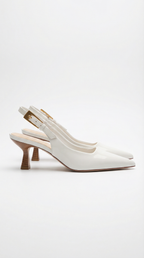 Black Patent Leather Pointed Toe Slingback Kitten Heels Women's Glossy Low Heel Slingback Pumps