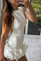Elspeth Bubble Hem Mini Dress – Structured Crepe & Taffeta Statement Dress