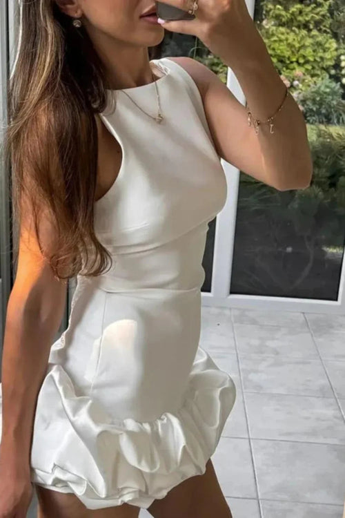 Elspeth Bubble Hem Mini Dress – Structured Crepe & Taffeta Statement Dress