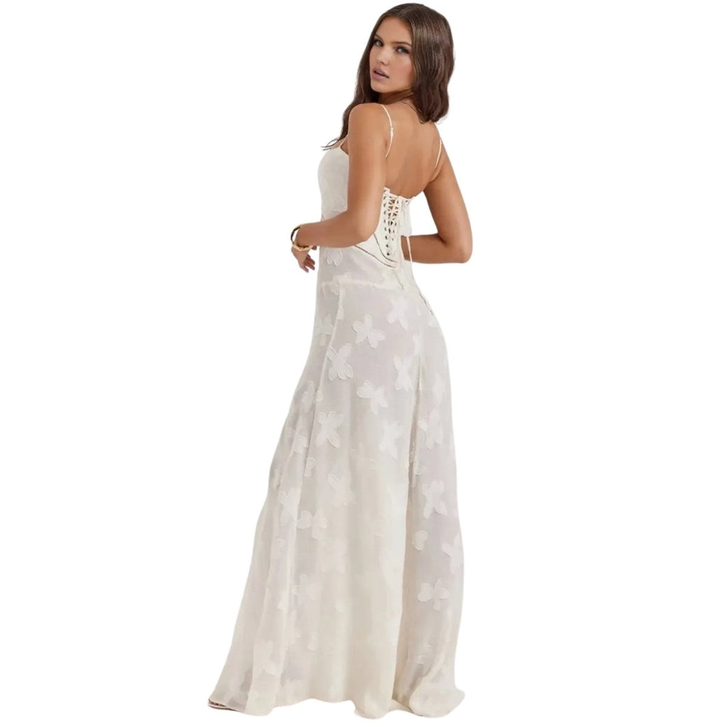 Enchanted Gown – Floral Jacquard Corset Back Maxi Dress