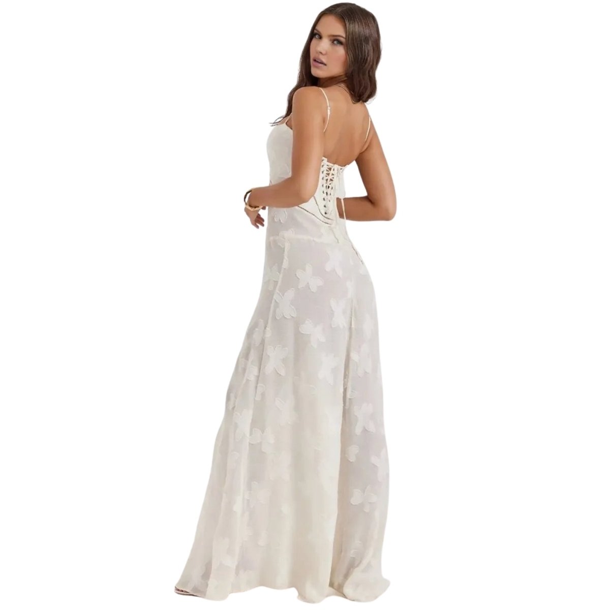 Enchanted Gown – Floral Jacquard Corset Back Maxi Dress