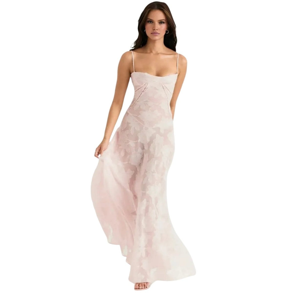 Enchanted Gown – Floral Jacquard Corset Back Maxi Dress