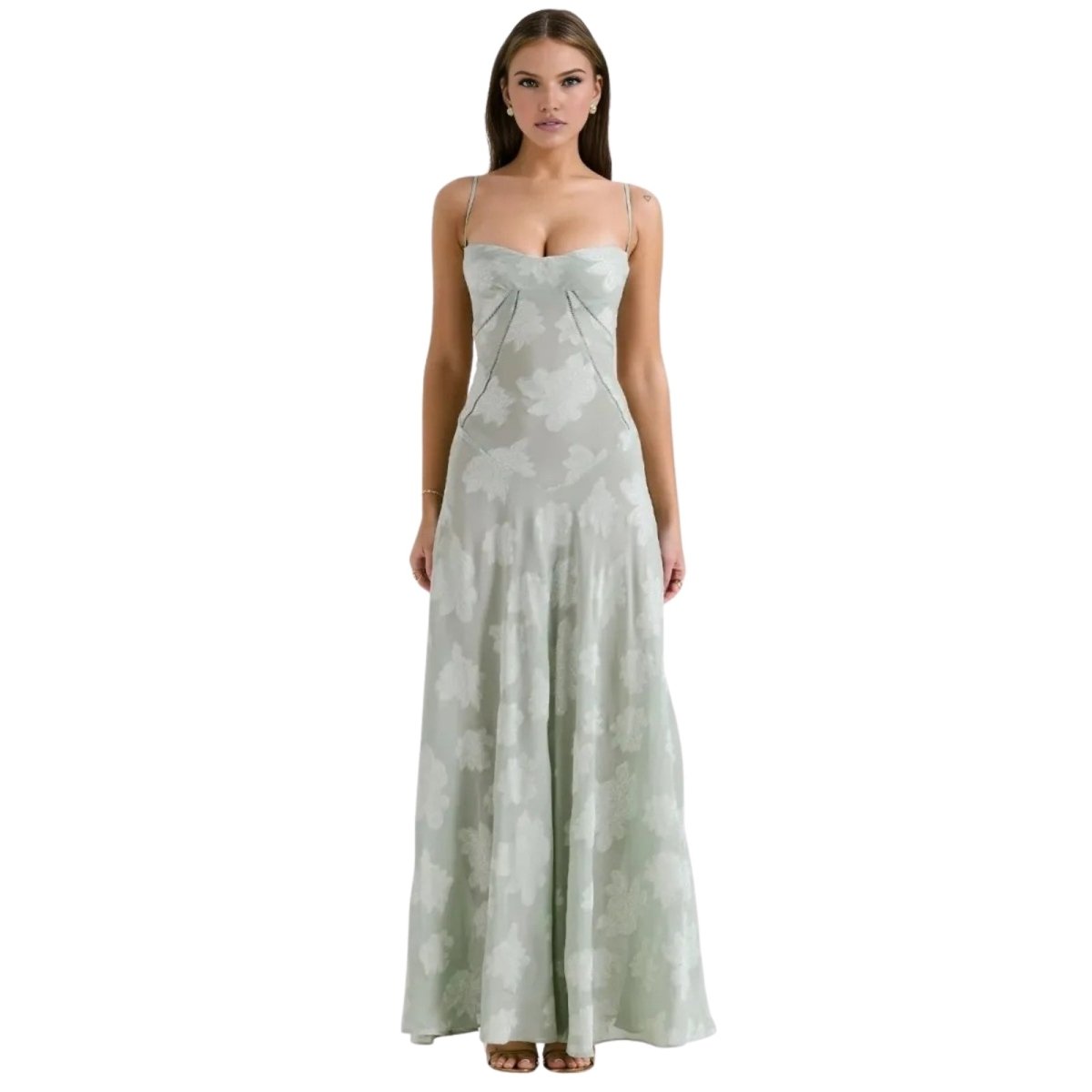 Enchanted Gown – Floral Jacquard Corset Back Maxi Dress