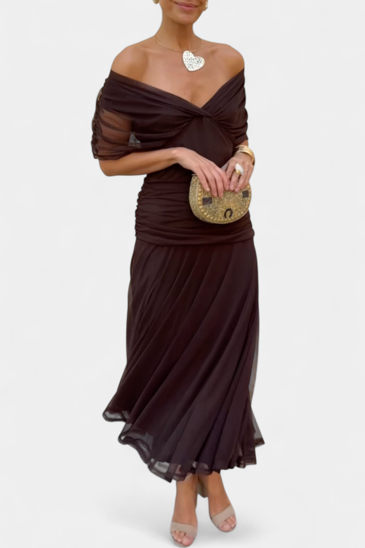 Eryzziah Elegant Floral Maxi Dress – V-Neck Pleated Waist Flowing Evening Dress