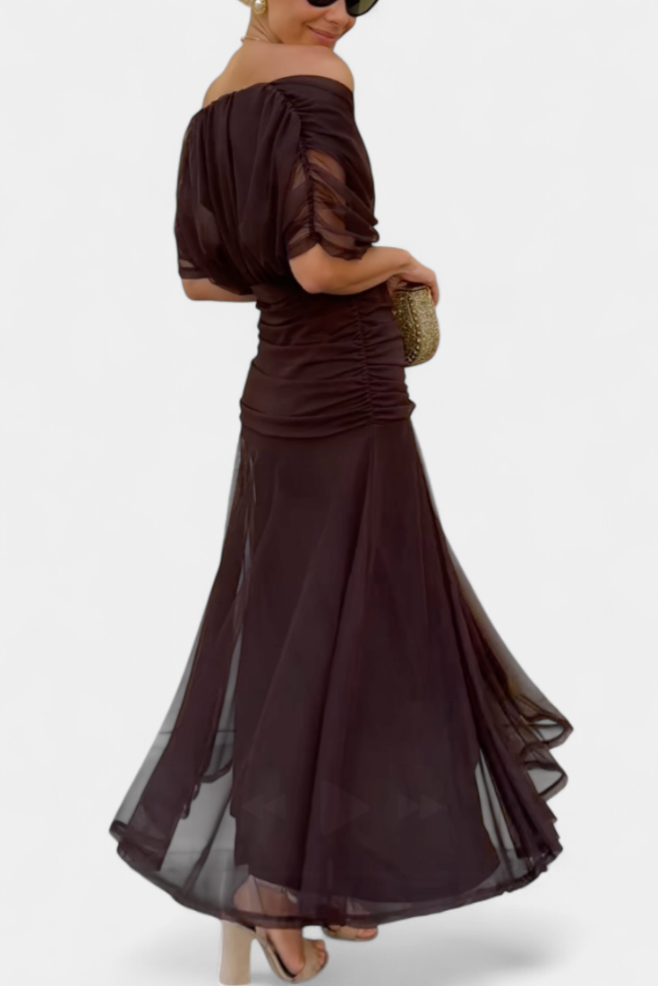 Eryzziah Elegant Floral Maxi Dress – V-Neck Pleated Waist Flowing Evening Dress