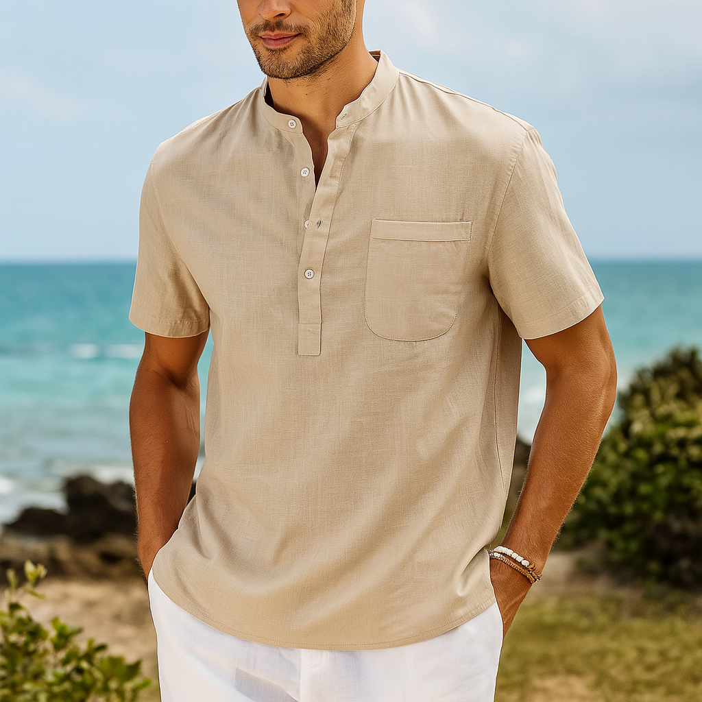 Ethan | Lightweight Breathable Linen Henley Shirt 1