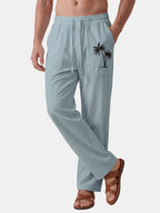 Ethan | Relaxed Breathable Palm-Print Linen Pants 0