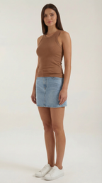 Evangeline Ribbed Tank Top — Women’s Stretch Fitted Crew Neck Ruched Side Sleeveless Basic Chic Top