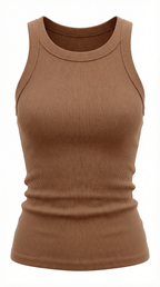 Evangeline Ribbed Tank Top — Women’s Stretch Fitted Crew Neck Ruched Side Sleeveless Basic Chic Top