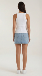 Evangeline Ribbed Tank Top — Women’s Stretch Fitted Crew Neck Ruched Side Sleeveless Basic Chic Top