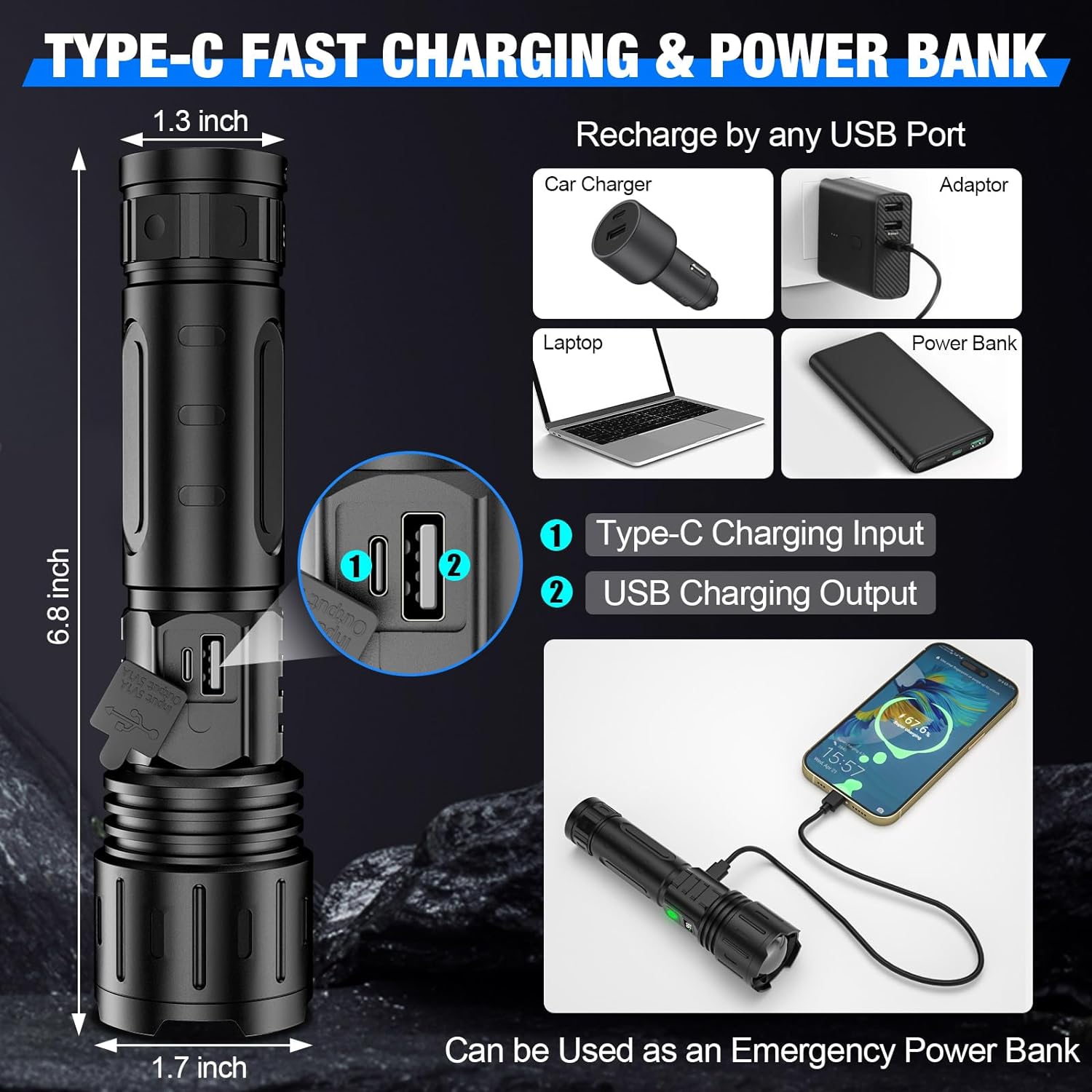 USB Rechargeable High Output Flashlight