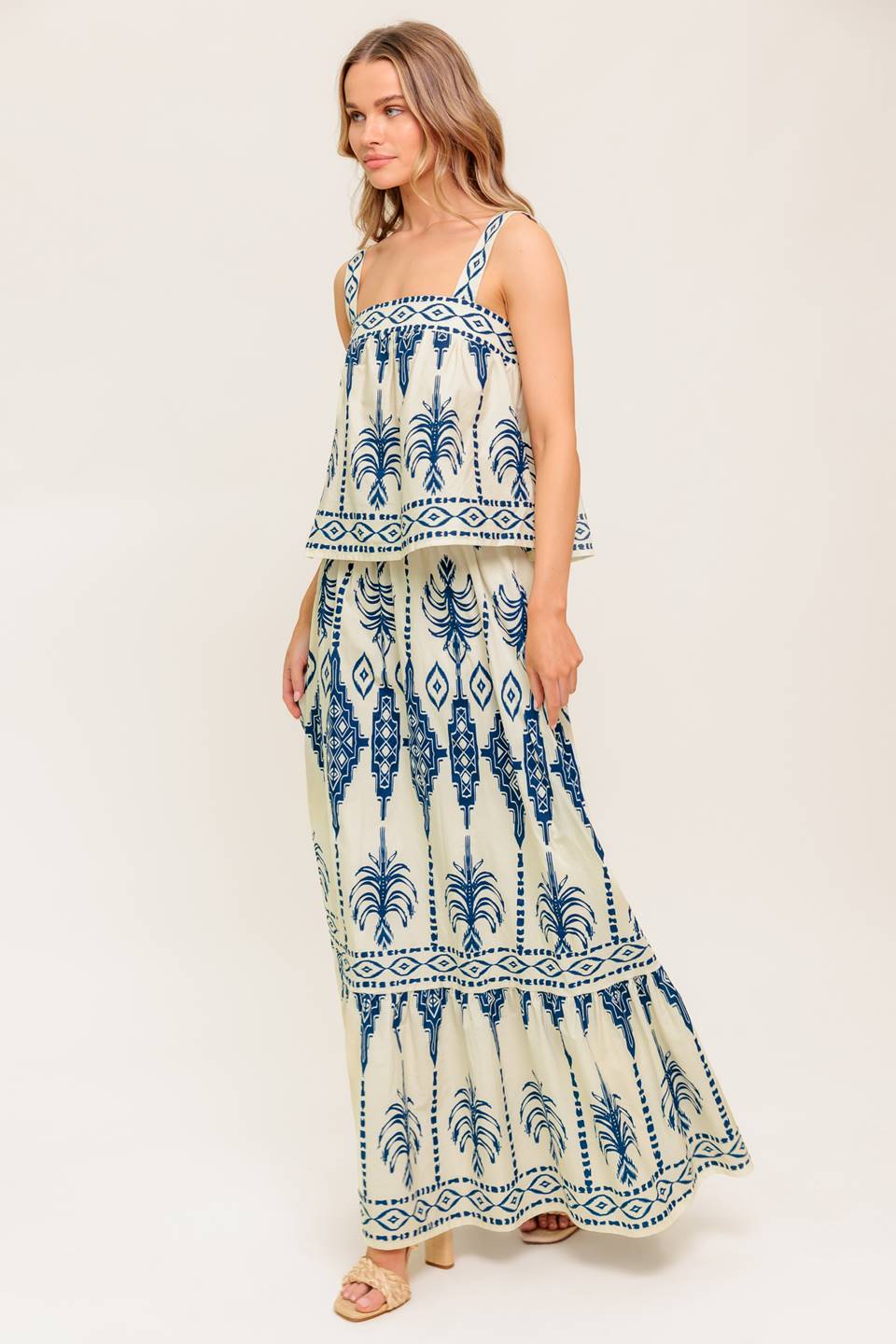 Floral Printed Woven Top & Maxi Skirt Set