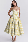Selena Floral Satin Midi Dress – Corset Sweetheart Neck Tulle Midi Dress for Weddings & Special Events