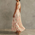 Women’s Floral Halter Maxi Dress – Sleeveless Chiffon A-Line Flowy Summer Dress for Weddings & Vacation