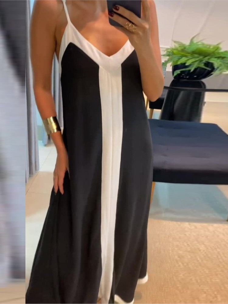 Women's Color Stitching V-Neck Summer Maxi Dress For Women