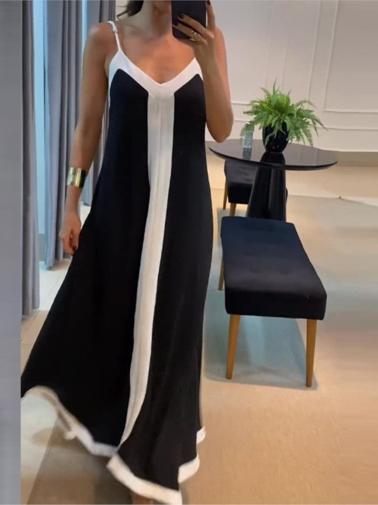 Women's Color Stitching V-Neck Summer Maxi Dress For Women