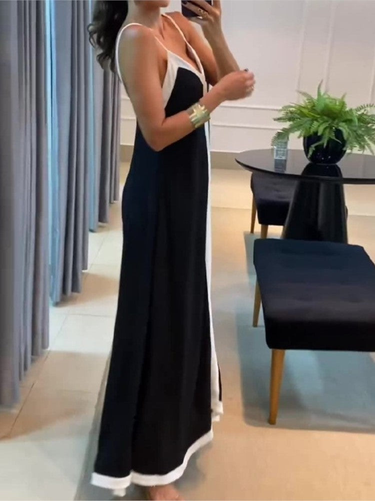 Women's Color Stitching V-Neck Summer Maxi Dress For Women