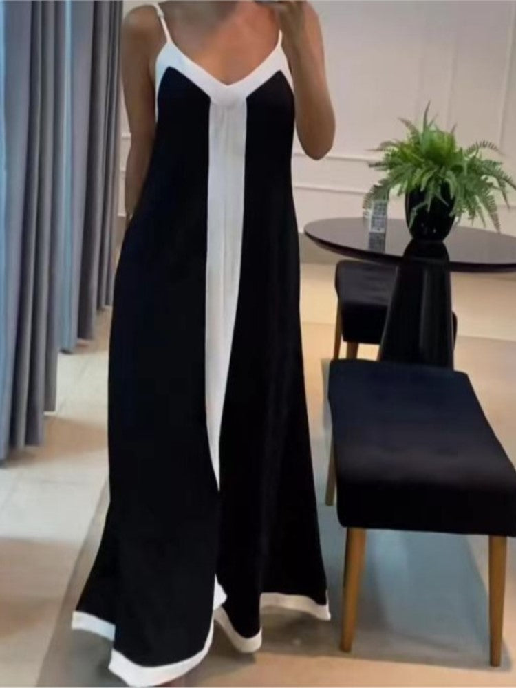 Women's Color Stitching V-Neck Summer Maxi Dress For Women