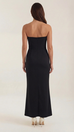 Fiorella Corset Maxi Dress — Women’s Strapless Bustier Ruched Bodycon Evening Gown Dual Texture Formal Dress