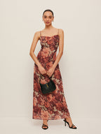Women’s Printed Pleated Chiffon Maxi Dress – Sleeveless Elegant Occasion Dress