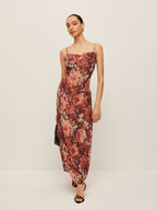 Women’s Printed Pleated Chiffon Maxi Dress – Sleeveless Elegant Occasion Dress