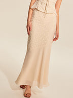 Women’s Jacquard Chiffon Maxi Dress — Elegant Flowing Mid Waist Wedding &amp; Vacation Dress with Invisible Zipper