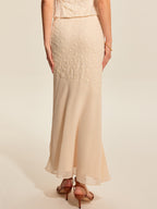 Women’s Jacquard Chiffon Maxi Dress — Elegant Flowing Mid Waist Wedding &amp; Vacation Dress with Invisible Zipper