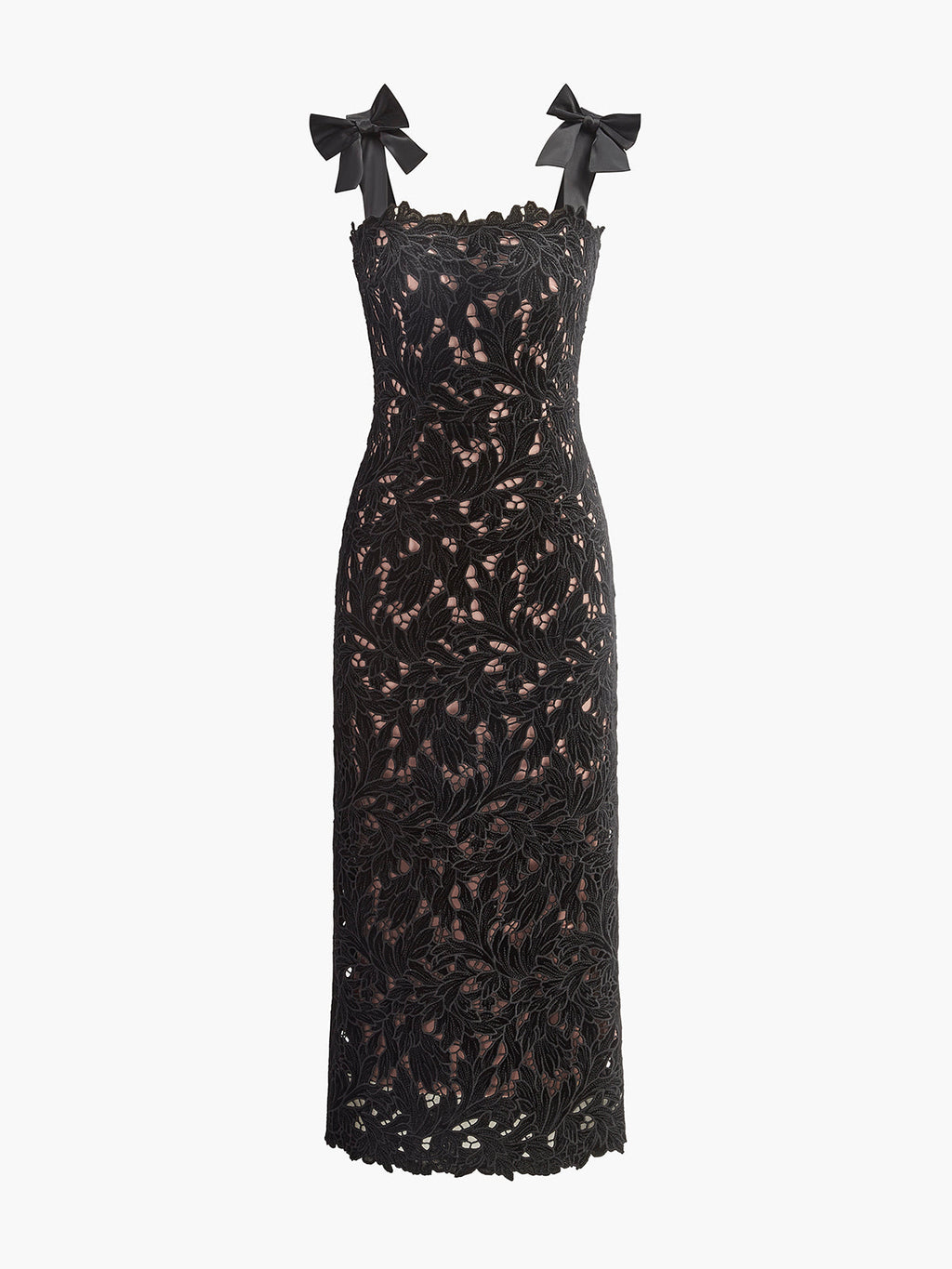 Women’s Jacquard Lace Maxi Dress – Bow Detail Split Long Dress for Wedding & Party