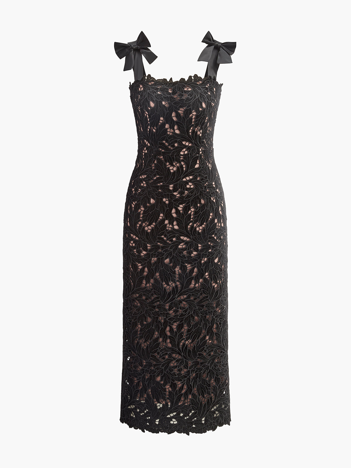 Women’s Jacquard Lace Maxi Dress – Bow Detail Split Long Dress for Wedding & Party