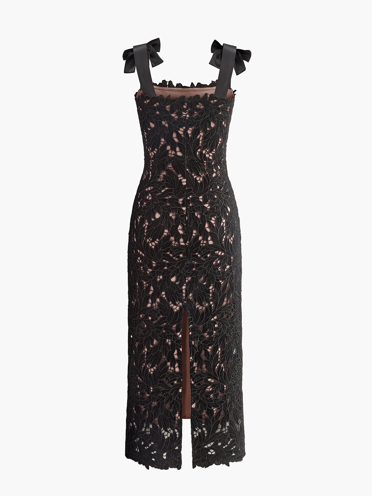 Women’s Jacquard Lace Maxi Dress – Bow Detail Split Long Dress for Wedding & Party