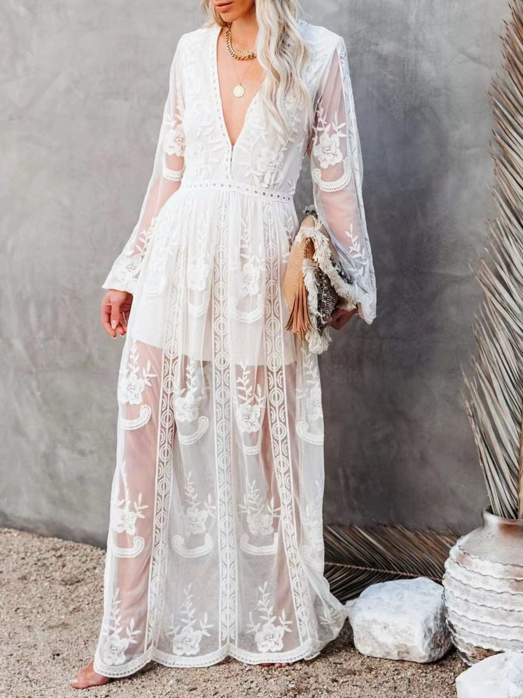 Women’s Lace Slit Maxi Dress – Elegant Bodycon Evening Dress with Waist Detail Formal Gown