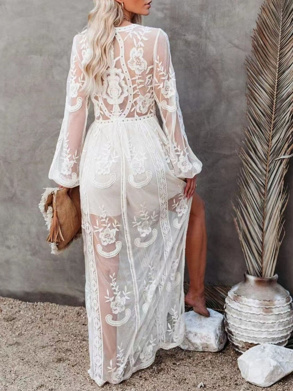 Women’s Lace Slit Maxi Dress – Elegant Bodycon Evening Dress with Waist Detail Formal Gown