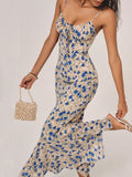 Women’s Romantic Printed Maxi Dress – Sleeveless Collarless Elegant Vacation & Leisure Dress