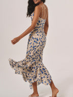 Women’s Romantic Printed Maxi Dress – Sleeveless Collarless Elegant Vacation & Leisure Dress