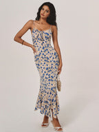 Women’s Romantic Printed Maxi Dress – Sleeveless Collarless Elegant Vacation & Leisure Dress